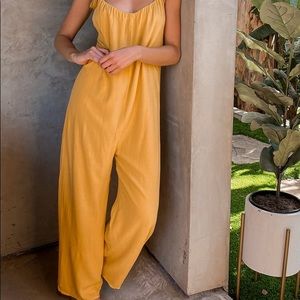 Knot Since You Mustard Tie-Strap Wide-Leg Jumpsuit
